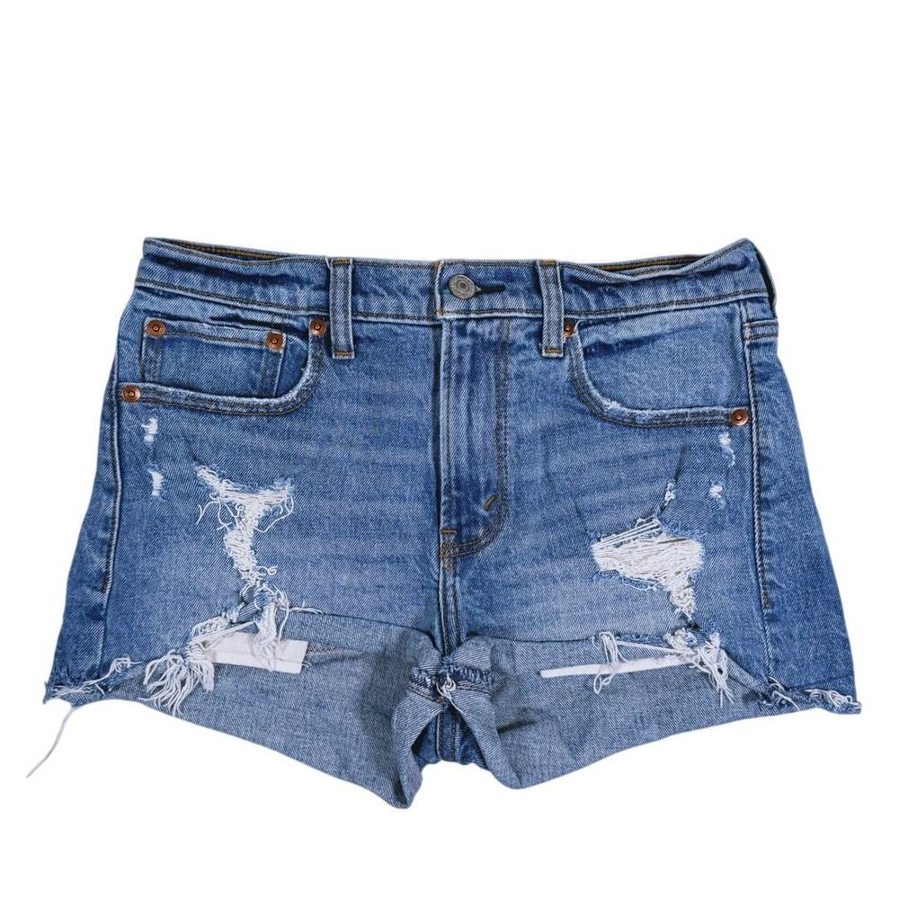 Abercrombie & Fitch Mom Shorts Mid Rise Size 0 Blue Denim Distressed 90s Retro